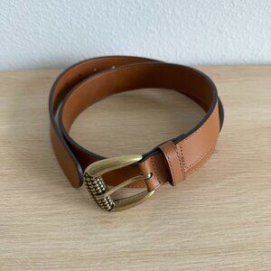 Brown Leather Western Belt with Brass Hardware